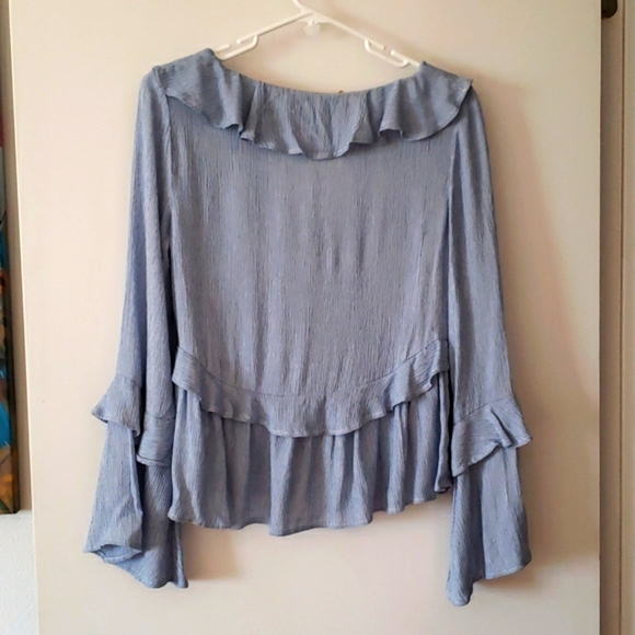 American Eagle Outfitters Deep V Blue & White Stripe Ruffle Top XS - Picture 5 of 12